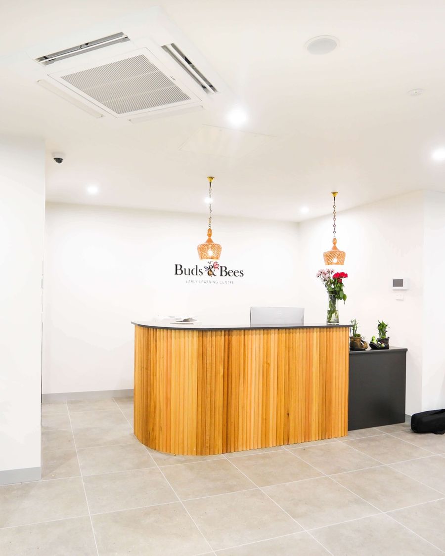 The Buds & Bees reception desk, where families sign in